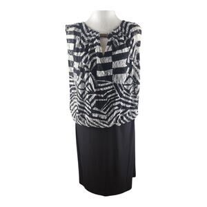NWT Perceptions Blouson Dress Black & White Lace Sleeves Stretch Knit Size 6